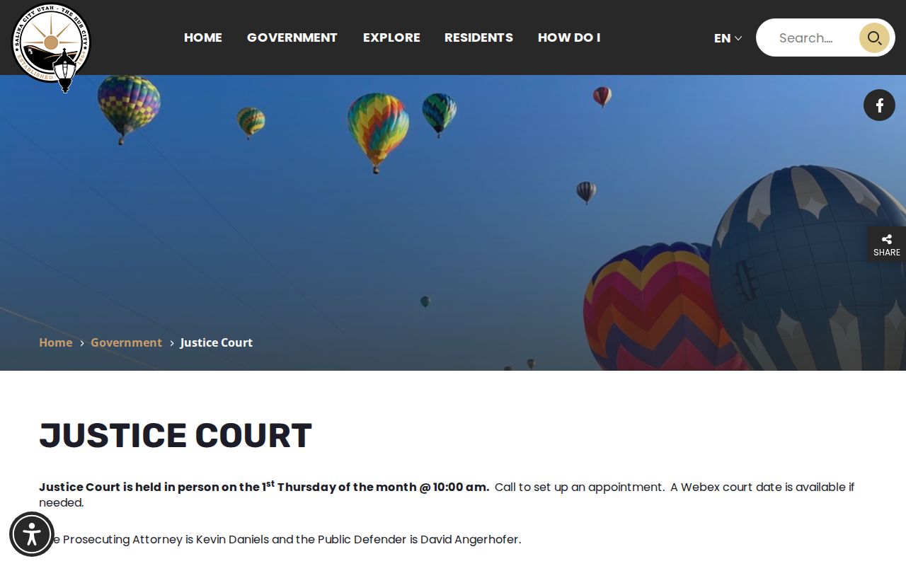 Salina Justice Court contact and monthly schedule information