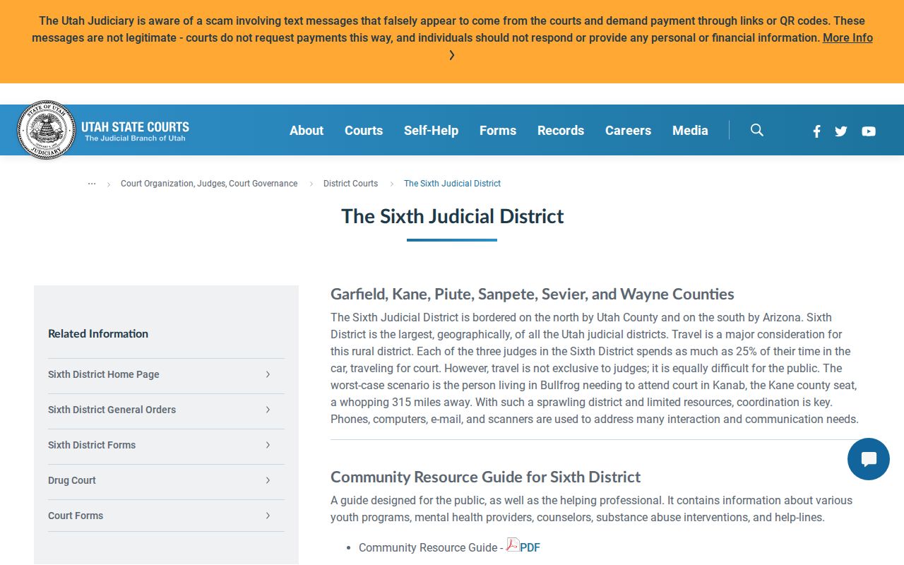 Utah Sixth District court system map and county coverage