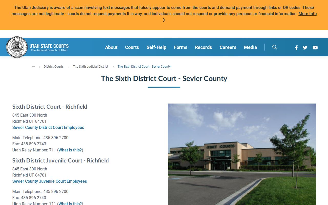Sixth District Court contact information for Sevier County in Richfield
