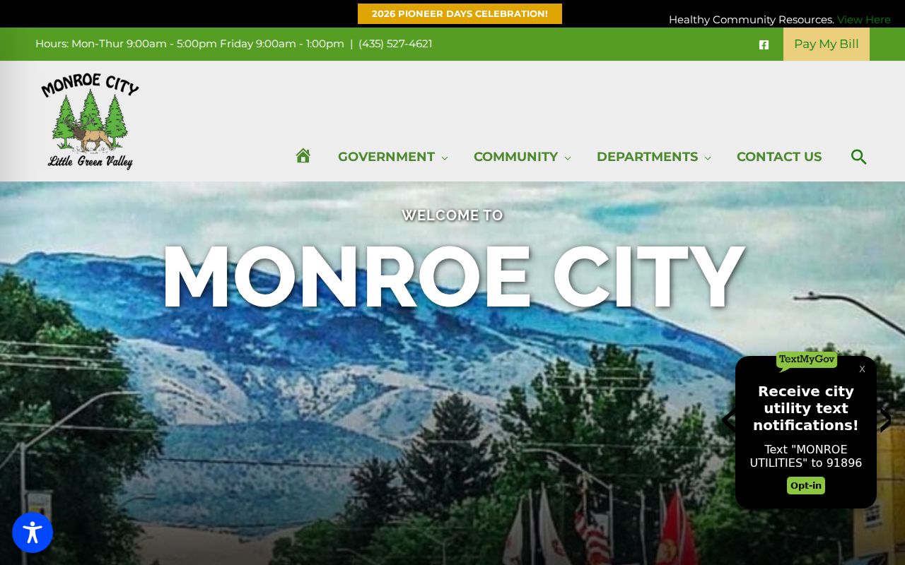 Monroe City official homepage and city-office information