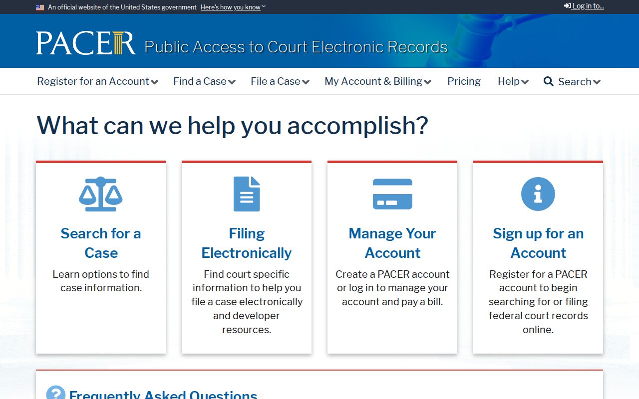 PACER public federal case-search interface