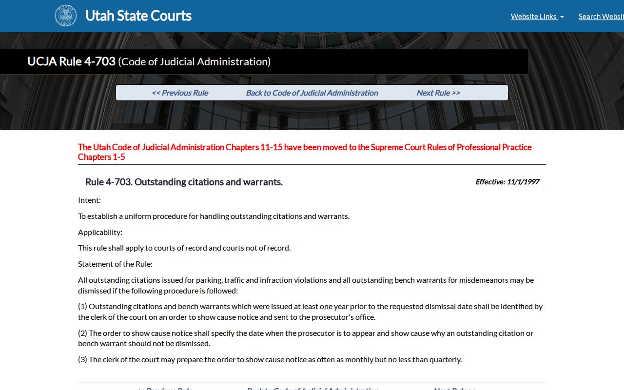 Utah court rule describing an older citation and misdemeanor warrant process