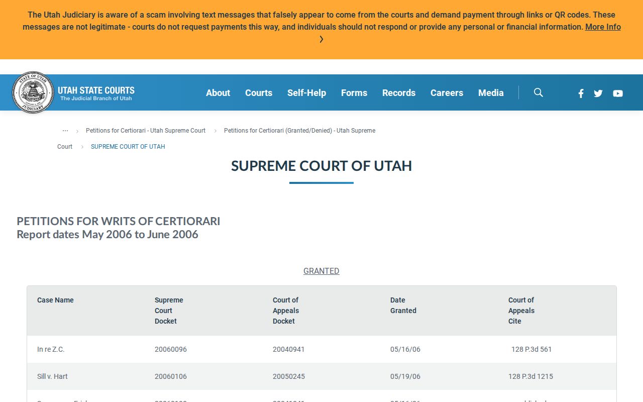 Utah Supreme Court public page used for court hierarchy context
